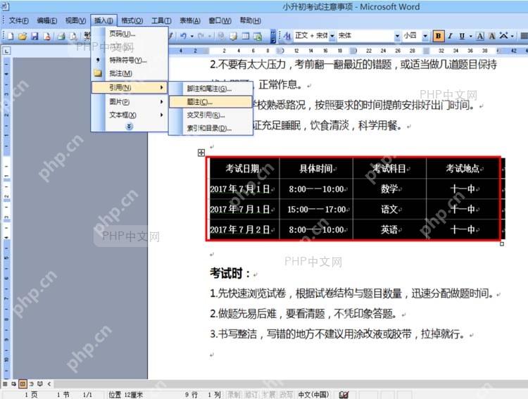 Word插入题注对话框界面