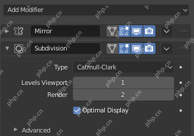 Blender 5.2 修改器面板布局显示添加修改器后的面板结构