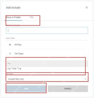 CCleaner Windows 电脑端 Add Include Item 对话框里的 Drive or Folder File Types Options 和 Add 按钮