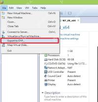 VMware Workstation File 菜单高亮 Export to OVF 用于导出虚拟机