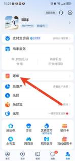 支付宝我的页面用红色箭头标出账单入口