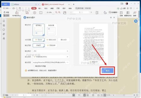 WPS输出为图片窗口，包含逐页输出、所有页、JPG格式、输出品质、输出目录和输出按钮
