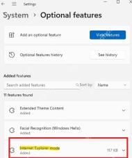 Win11 可选功能里显示 Internet Explorer mode 组件