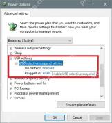 高级电源设置中将USB selective suspend设置为Enabled