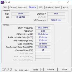 CPU-Z Memory 标签页显示 DDR4 16 GBytes Dual 通道和内存时序