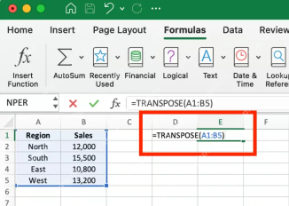 Excel中使用TRANSPOSE函数把多行数据转成多列