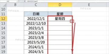 Excel 向下填充 TEXT 日期转星期公式结果