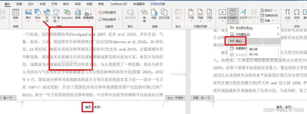 Word插入页码样式与页码字段