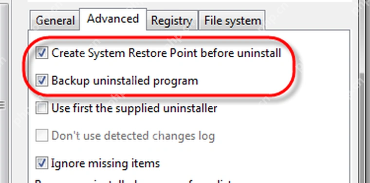 Total Uninstall Windows 卸载配置里的还原点和备份选项。
