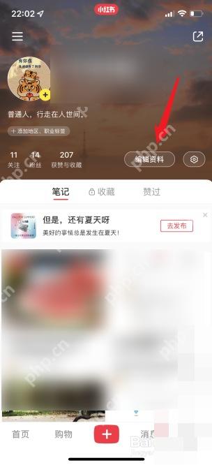 小红书个人主页编辑资料按钮,用于重新提交头像