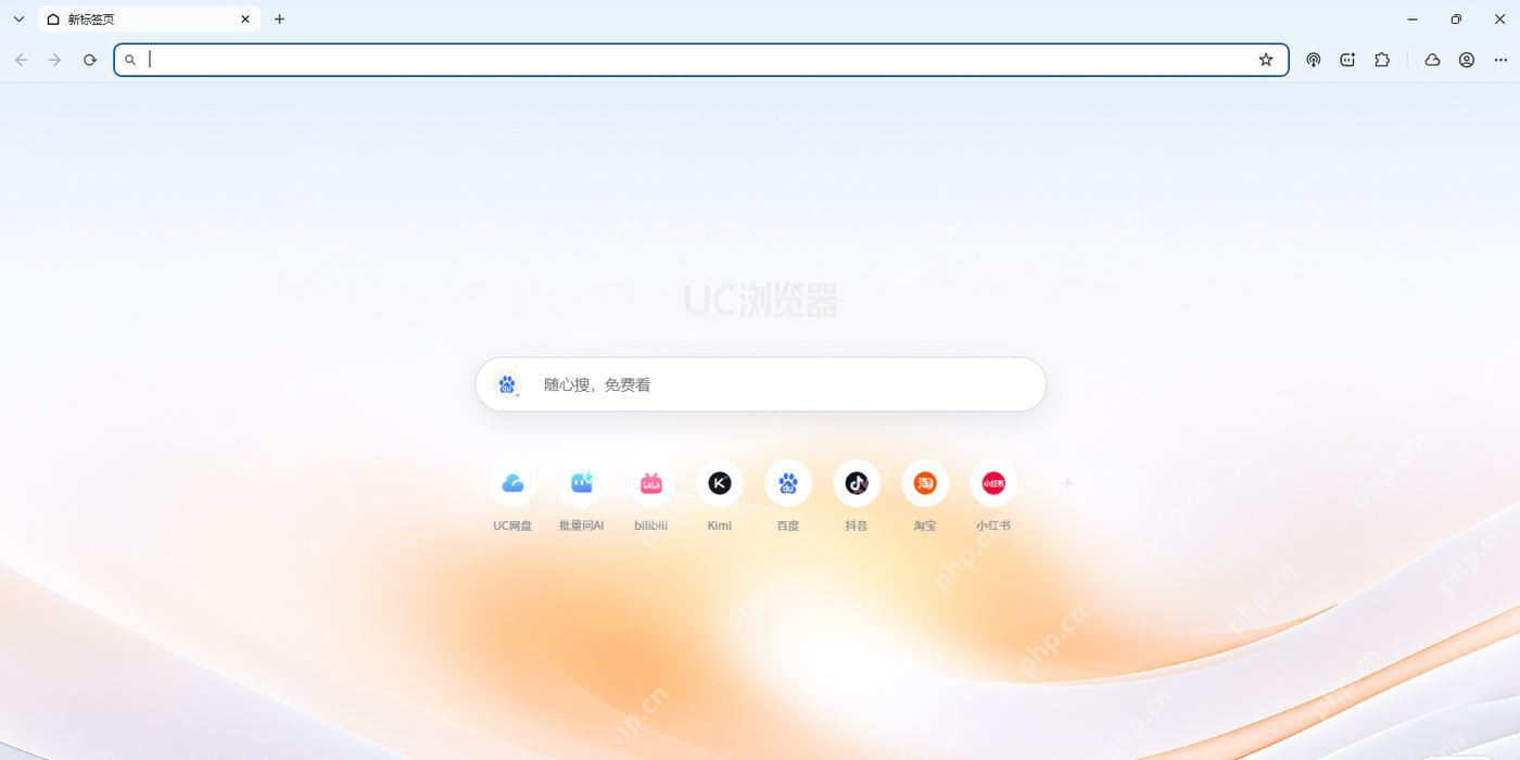 UC浏览器电脑版新标签页显示地址栏搜索框和常用入口