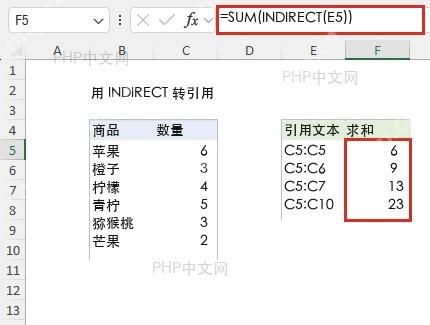 Excel 输入 SUM 和 INDIRECT 组合公式后返回求和结果