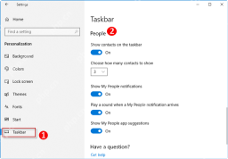 Win10 任务栏设置 People 区域显示 Show contacts on the taskbar 开关