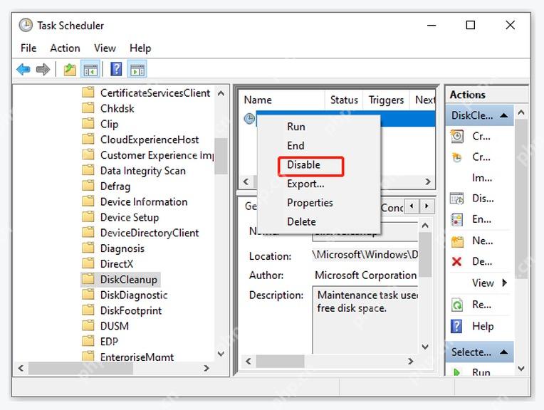 Windows 任务计划程序右键菜单中 Disable 停用任务选项