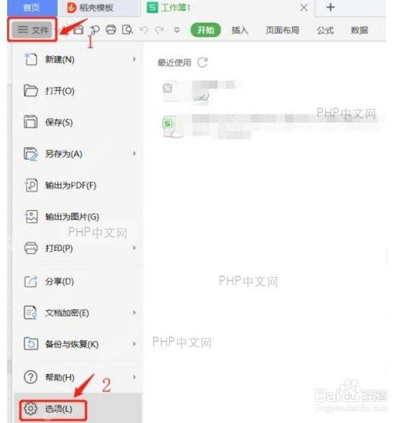 WPS 文件菜单中点击选项入口