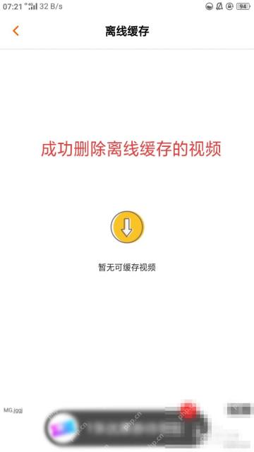 芒果TV中文手机App离线缓存页面显示暂无可缓存视频，证明离线下载内容已清空