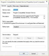 Windows Program Compatibility Assistant Service 属性中启动类型为 Disabled