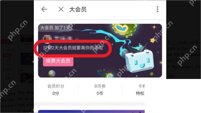哔哩哔哩大会员页有效期提示