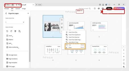 Adobe Acrobat 组织页面完成后保存调整后的 PDF 文件