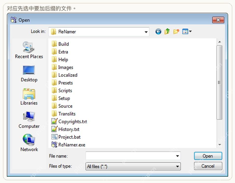ReNamer 添加文件时显示 Windows 文件选择窗口。