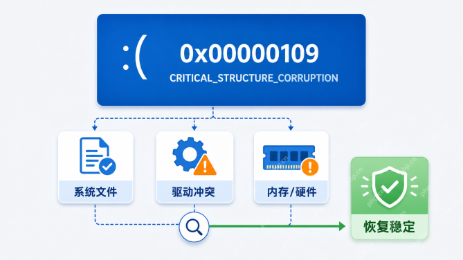 Windows 11 蓝屏 0x00000109 原因与恢复路径示意图