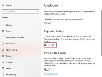 Windows10 Clipboard 设置页中 Sync across devices 跨设备同步为关闭