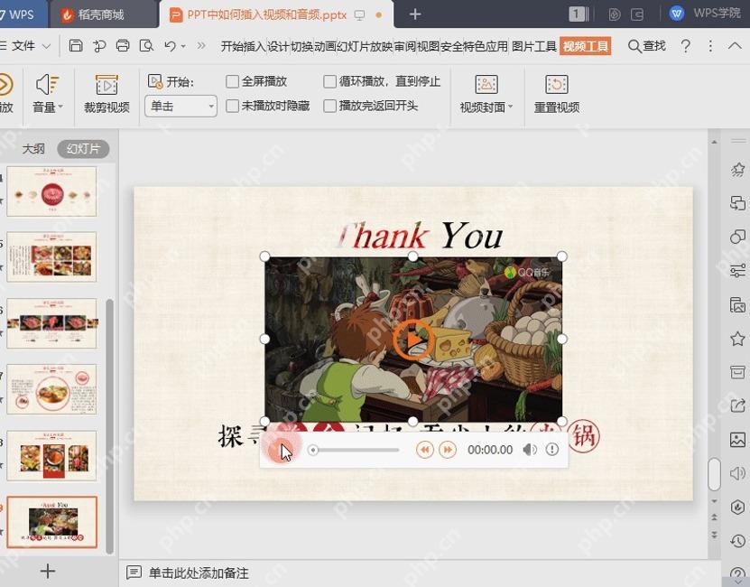 WPS 演示中视频对象被选中并显示播放控件