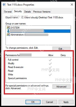 Windows 文件属性安全页里的修改和写入权限
