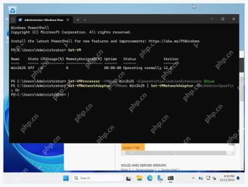 管理员 PowerShell 中执行 Set-VMProcessor ExposeVirtualizationExtensions 开启嵌套虚拟化