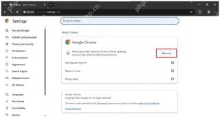 Chrome 更新完成前的重新启动按钮