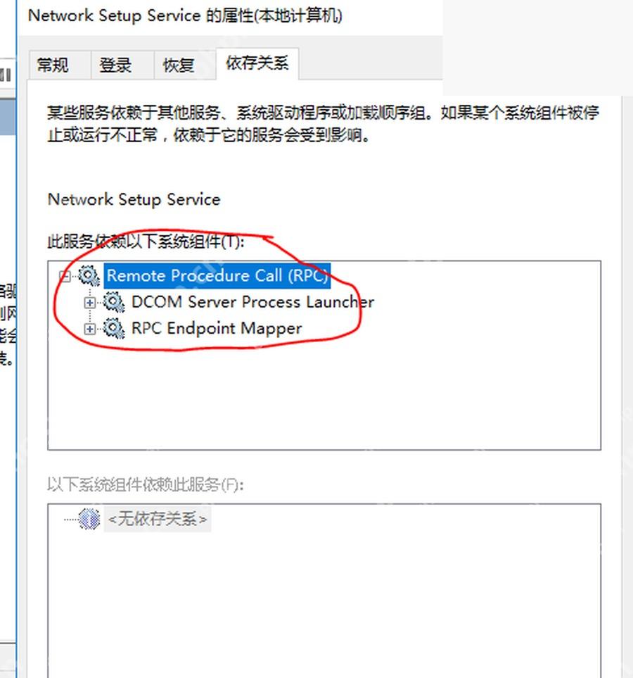 服务属性依存关系页签显示 RPC 等依赖项