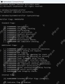 Win11 管理员命令提示符显示 verifier querysettings 当前验证器状态