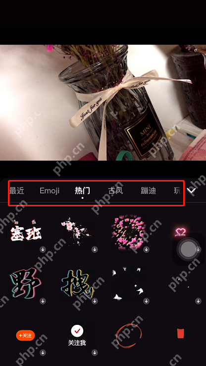快影贴纸素材面板展示可选贴纸