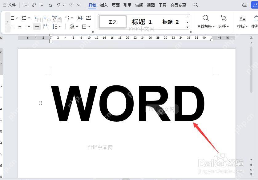 Word 中选中文字并打开文字效果菜单