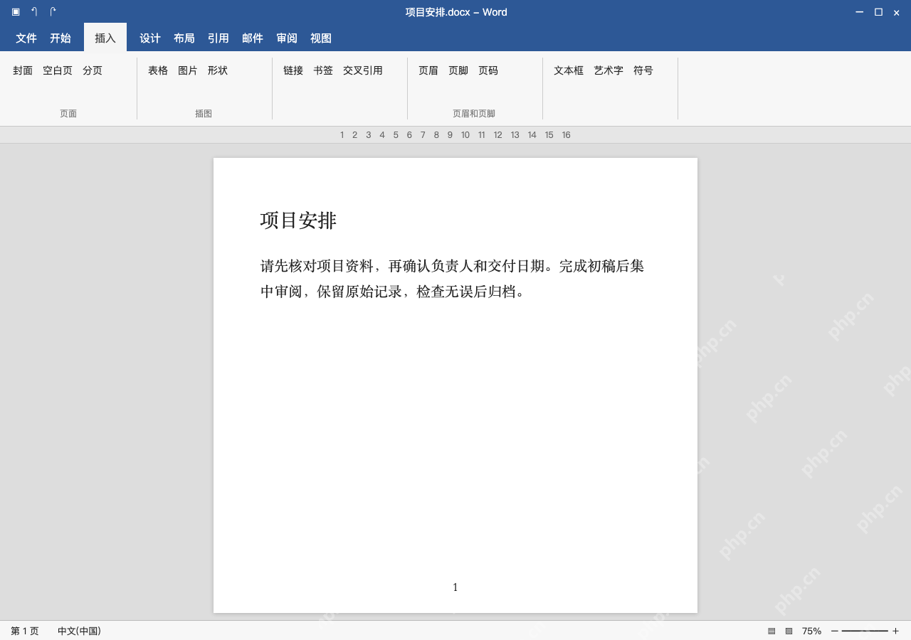 模拟 Microsoft Word 简体中文桌面版完整界面:只换页时,插入分页符