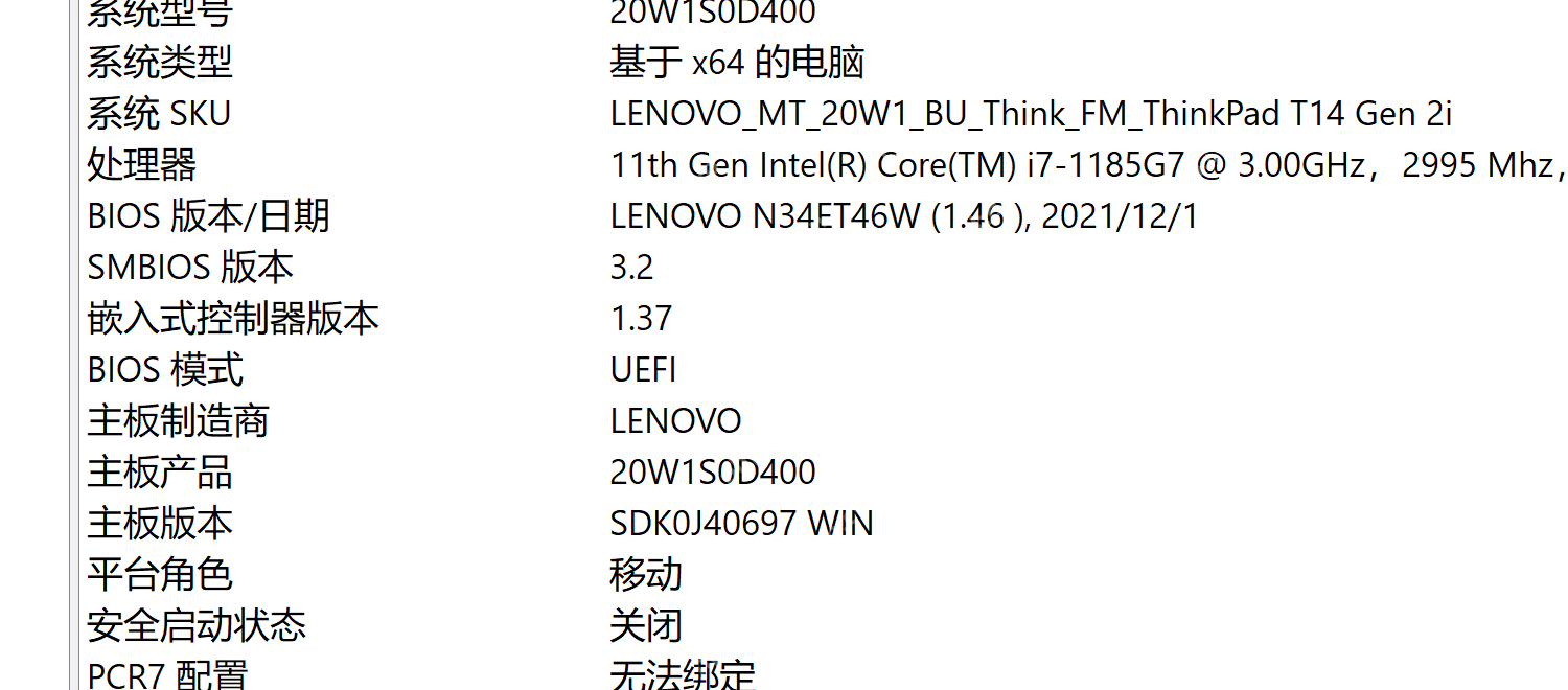 系统信息中放大显示 BIOS 模式字段内容