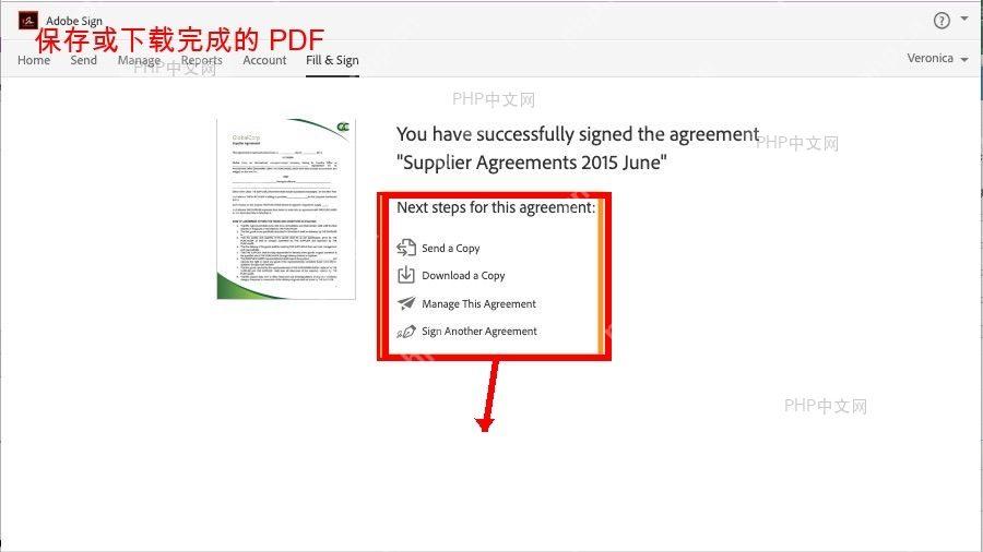 Adobe Acrobat 完成后的 PDF 页面,突出保存后的结果区域,用于确认表单已完成