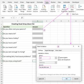 Excel 数据验证中选择 List 创建下拉菜单并保留下拉箭头