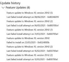 Win10 查看更新历史记录中列出失败安装日期和错误代码