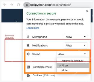 Chrome 网站声音权限菜单中的 Sound 设置