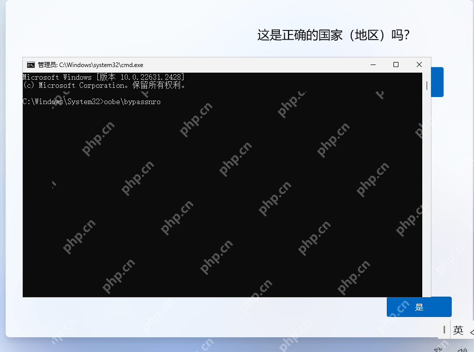 Win11 OOBE 初始设置页面打开命令提示符并输入 oobe bypassnro
