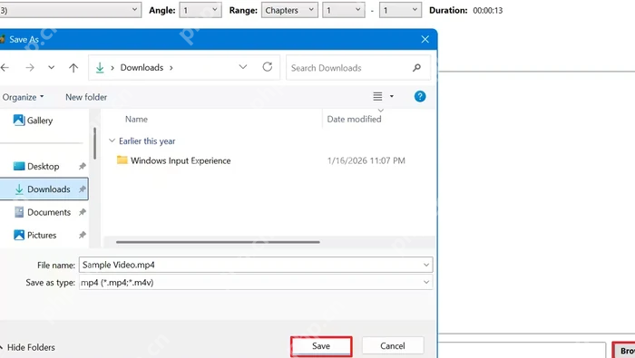 HandBrake 打开 Windows Save As 对话框选择保存文件夹