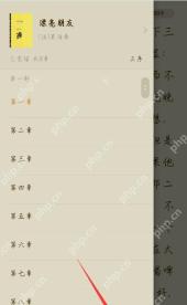 番茄免费小说目录页,底部书签入口被箭头标出