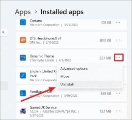 Win11 已安装应用三点菜单中的卸载选项