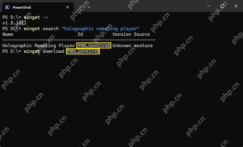 Win11 PowerShell 通过 winget search 找到程序 ID 后运行 winget download