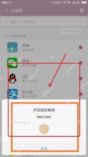 安卓应用打开时出现指纹验证页面用于确认应用锁生效