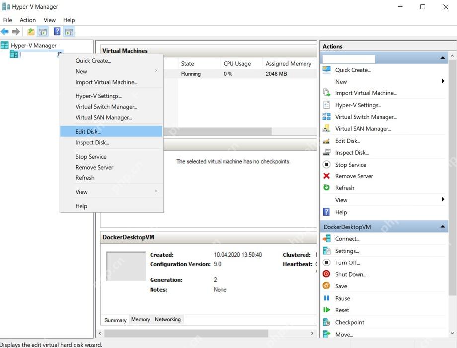 Win10 Hyper-V 管理器中打开 Edit Disk 入口