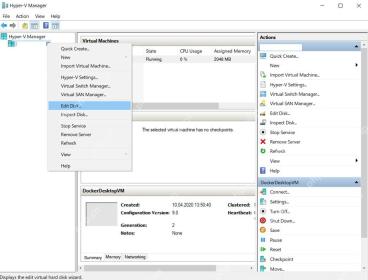 Win10 Hyper-V 管理器中打开 Edit Disk 入口