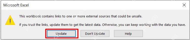 Excel 打开含外部数据源工作簿时提示更新链接