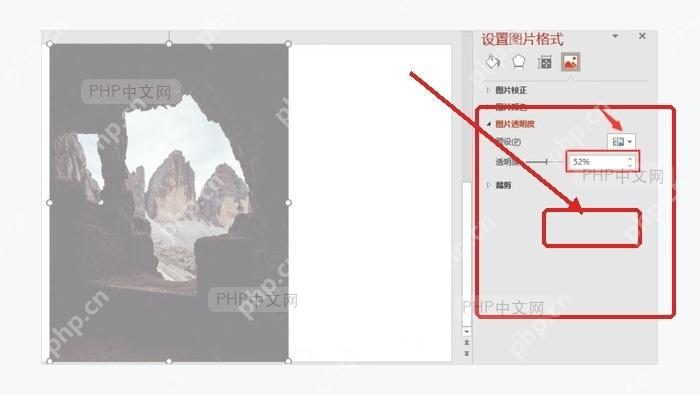 PowerPoint右侧格式窗格中调整图片或对象透明度